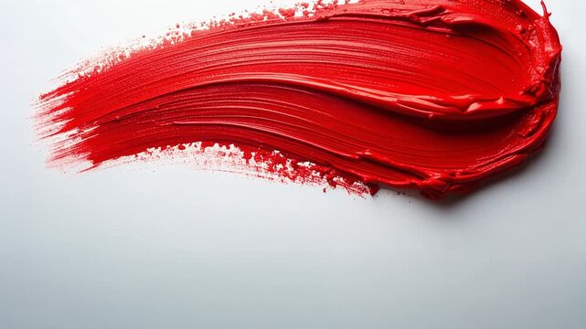 Bold red paint brush stroke with thick texture on white background showing artistic graphic element background