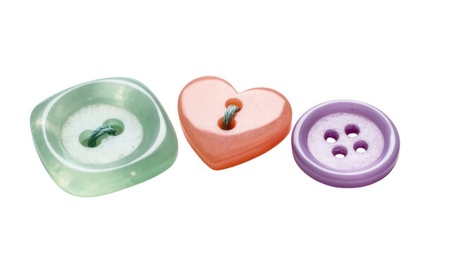 Isolated collection of colorful assorted plastic buttons in different shapes and sizes