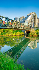 Fototapeta premium The beautiful landscape along Calgary riverwalk at sunset