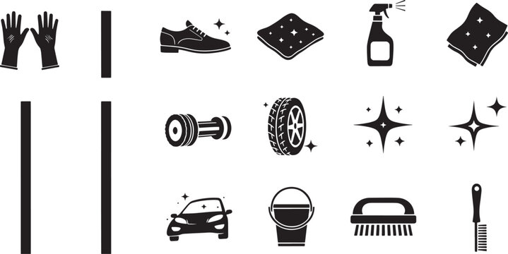 Black for car wash and cleaning supplies on white background tire wheel