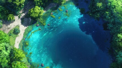 Obraz premium Aerial View of a Clear Blue Lake and Forest