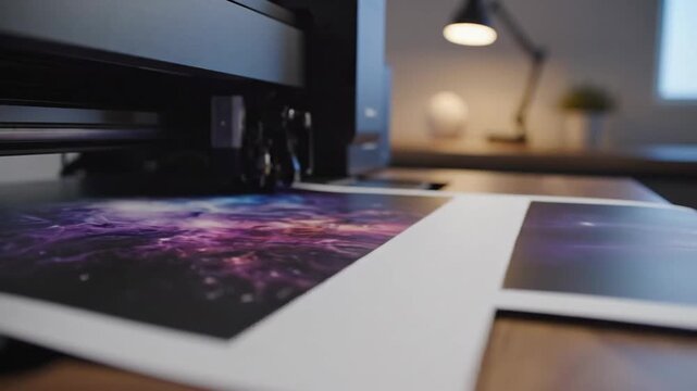 Close Up Printer Producing Glossy Space Photo Prints.