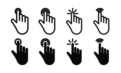 Obraz premium Dual Style Filled Outline Hand Touch Gestures Tap Spark Wave Icons