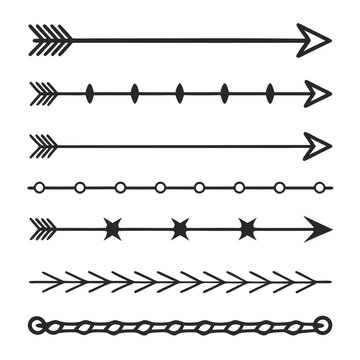 Collection of decorative arrows and borders including zigzag lines circles stars and geometric patterns for creative design elements
