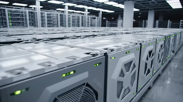Rows of advanced server racks humming with controlled energy and digital power in a modern data center facility