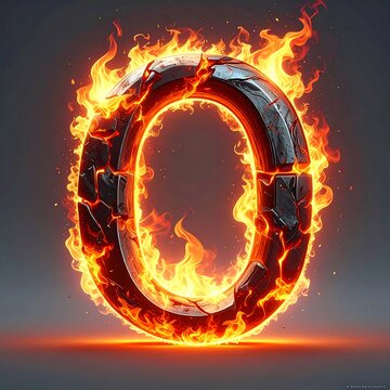 Fiery letter "O" glowing with bright orange flames against a dark background