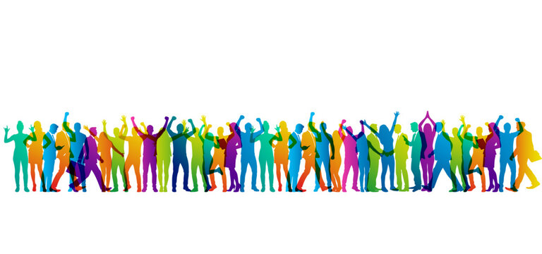 sagome, silhouette, gruppo di persone, felici, gioia, felicit&agrave;, persone, gente felice, buon umore	

