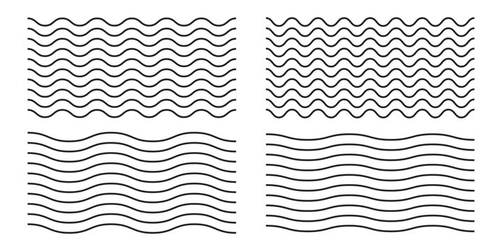 Wavy lines pattern vector element, wave ripple thin line strokes simple zigzag texture set, stream zig zag background backdrop image clip graphic illustration