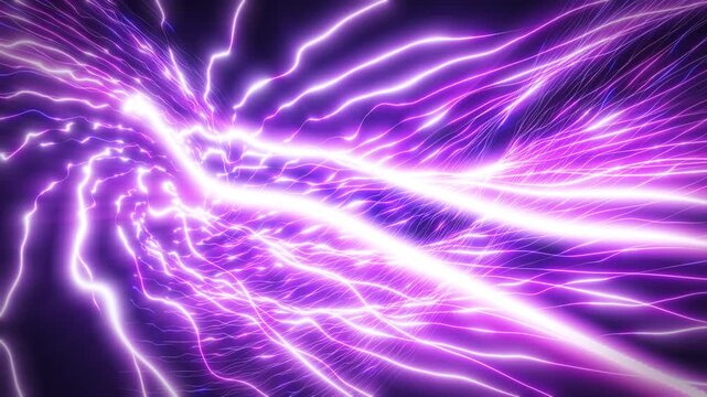 Purple electric energy waves with glowing lightning streaks and plasma motion, creating a powerful futuristic abstract power effect.