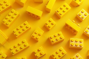Fototapeta premium Yellow isometric lego blocks pattern abstract seamless background texture for web design print packaging