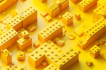 Fototapeta premium Yellow isometric lego blocks pattern abstract seamless background texture for web design print packaging
