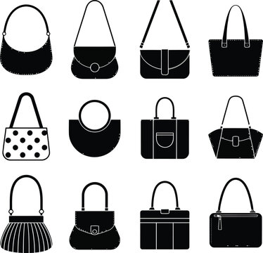 Handbag and purse silhouette  icons