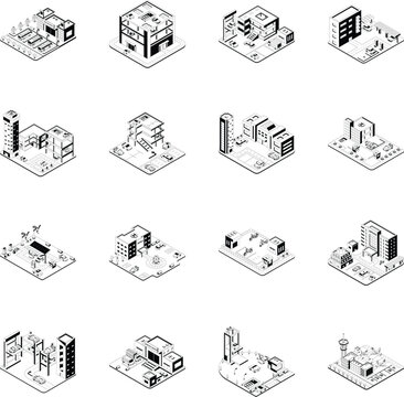 Set of Urban Transport Isometric Illustrations


