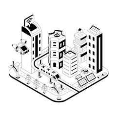 Naklejka premium An isometric illustration of a skyscraper city