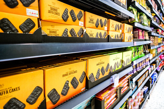 Boxes Of Supermarket Dark Chocolate Covered Jaffa Cake Biscuits