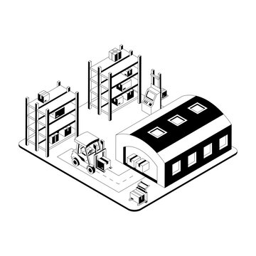 An isometric illustration of a logistic warehouse