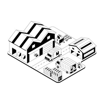 Isometric illustration of distribution center