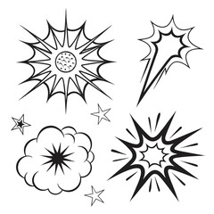 Collection of comic style explosion effects and starburst elements for graphic novels and pop art posters isolated on white for easy design editing © mo