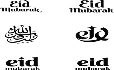 Obraz premium Eid Mubarak typography collection with Arabic calligraphy and modern bold lettering isolated for Islamic holiday greeting cards branding