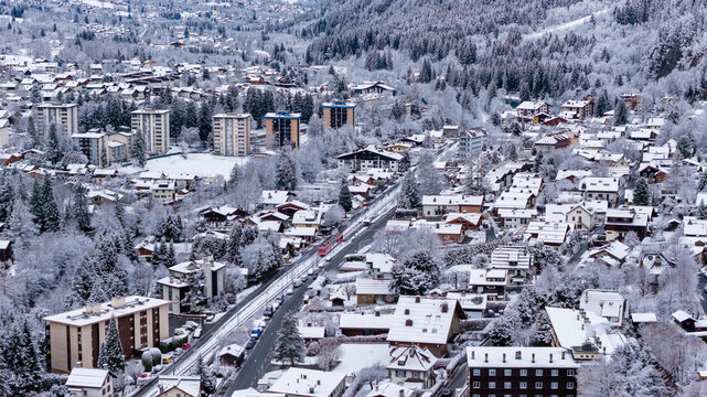 Chamonix Valley, France with fresh snow