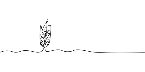 Minimalist, continuous one line drawing of ears of wheat vector illustration, Wheat Berry Continuous Line Art Illustration, One continuous line. Spikelet of wheat. Spikelet of a cereal plant