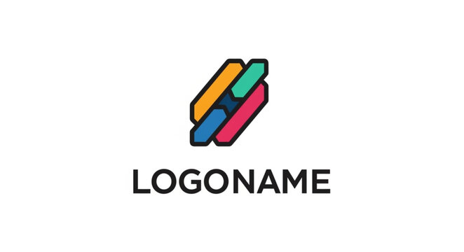 Abstract logo design featuring overlapping colorful rectangles, creating a modern and dynamic visual identity.