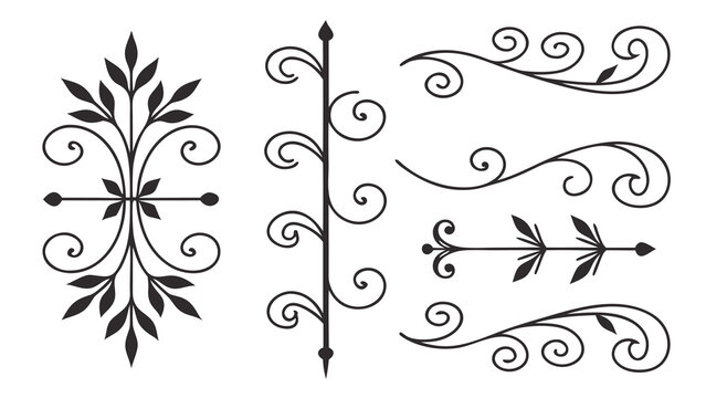 Decorative floral elements and dividers with swirls and leaves elegant vintage flourish design for graphic ornaments page separators and invitations