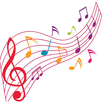 Abstract artistic background with colorful musical notes and treble clef on wavy staff creative design illustration joyful composition vibrant musical elements