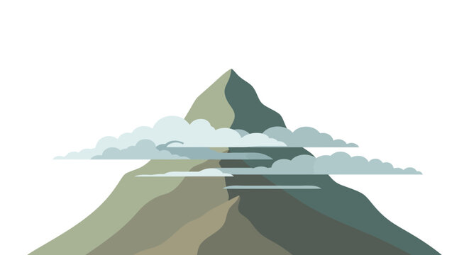 Majestic Mountain Peak with Wispy Clouds, Minimalist Nature Landscape Illustration