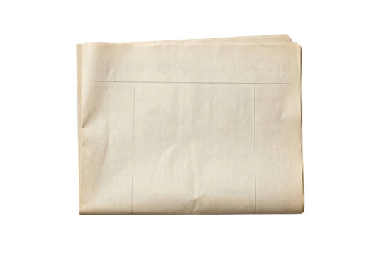 Blank folded vintage newspaper mockup. Top view empty newsprint paper.