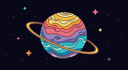 Colorful planet with ring system. © Untung