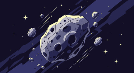 Large asteroid with craters in space. © Untung