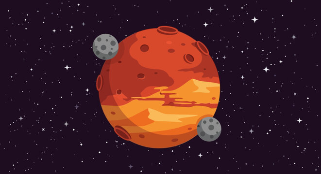 Mars Planet with Moons in Space.