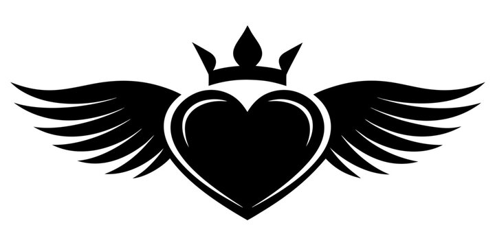 cora&ccedil;&atilde;o com asas e coroa vector silhouette