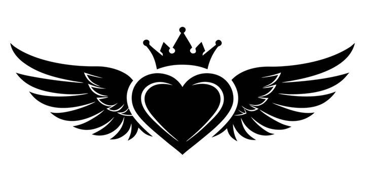 cora&ccedil;&atilde;o com asas e coroa vector silhouette