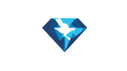 Obraz premium Modern geometric blue diamond icon with internal electric bolt or arrow symbol. Abstract vector graphic representing power, speed, technology.