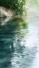 Fototapeta premium Serene watercolor river scene reflecting calm nature soft pastel hues peaceful landscape art