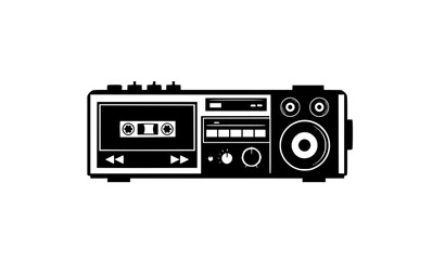 Obraz premium Retro cassette player silhouette audio stereo tape vector design