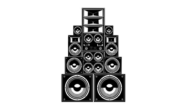 Tower speaker system silhouette concert sound audio vector illustration