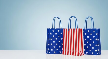 Fototapeta premium American flag shopping bags on white table