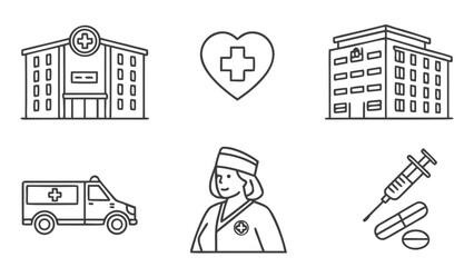 Medical icons including hospital and ambulance Vector © Sirajum