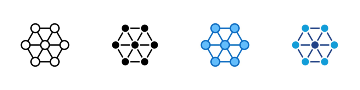 Network Nodes Multiple Style Icon Design Vector - Connected nodes forming structure representing network topology, data connectivity, and distributed system architecture