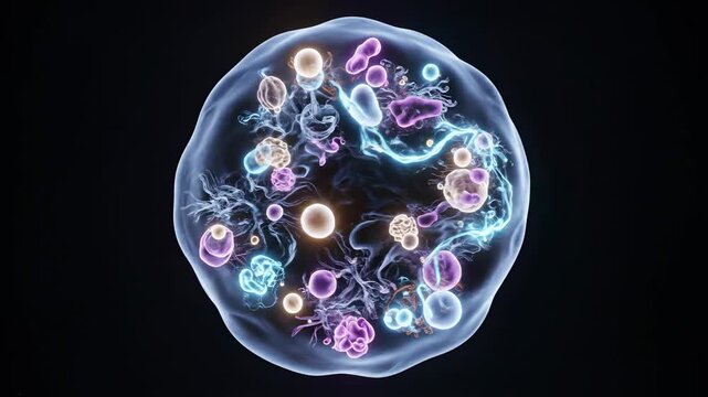 Abstract 3D Animation of a Cell with Internal Organelles and Energy Flow