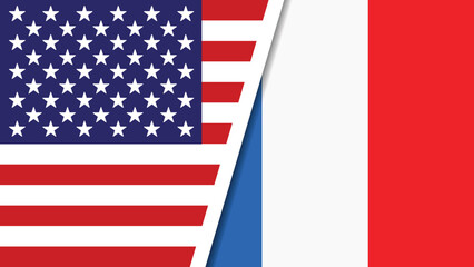Fototapeta premium The flags of the United States and France overlap in a symbolic display of international relations and diplomacy between the two nations.