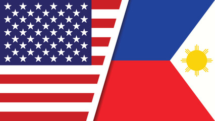 Fototapeta premium The flags of the United States and the Philippines side by side in a symbol of international friendship and cooperation.