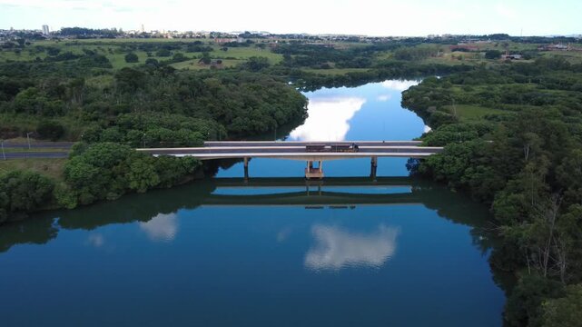 Aerial Drone View of Paranapanema River Border Between S&atilde;o Paulo and Paran&aacute; in Ourinhos Brazil 4K