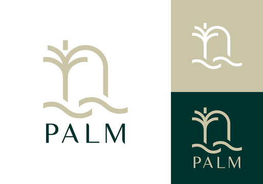 simple palm beach linear style logo design vector
