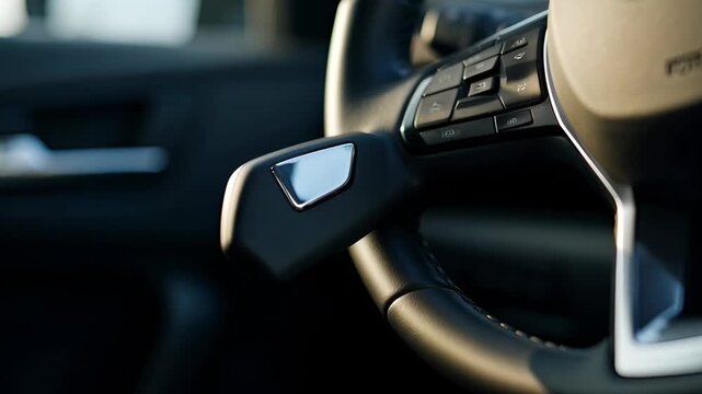 Close up of a hand holding a key and interacting with a steering wheel