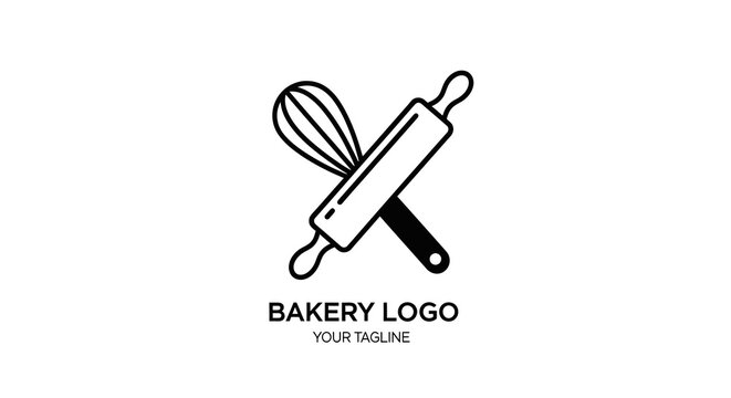 Bakery Logo with Crossed Whisk and Rolling Pin Vector Icon