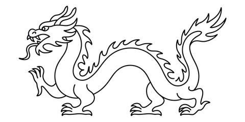 Fototapeta premium Traditional Chinese Dragon Outline Vector Illustration